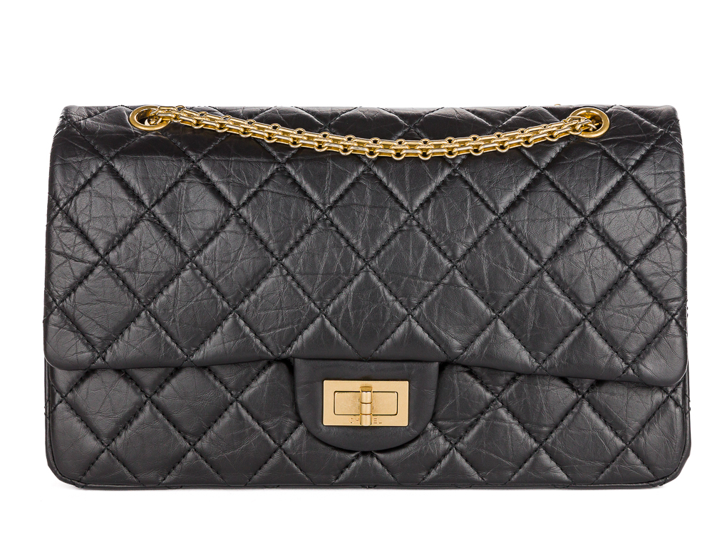 Chanel Black Calfskin Leather Quilted 2.55 Reissue Flap Bag
