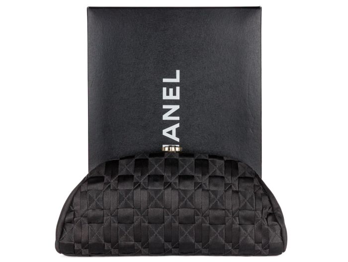 Chanel Black Timeless Satin Clutch