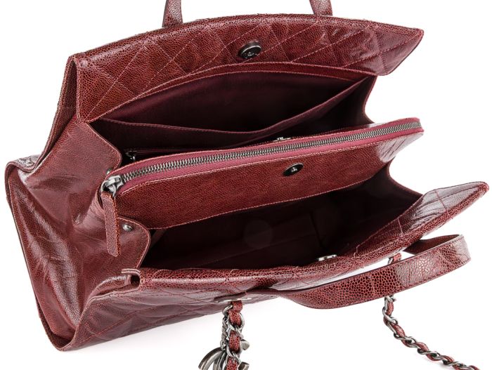 Chanel CC Crave Red Tote Quilted Glazed Caviar Bag - Image 4