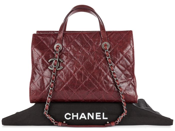 Chanel CC Crave Red Tote Quilted Glazed Caviar Bag - Image 6