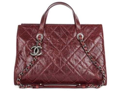 Chanel CC Crave Red Tote Quilted Glazed Caviar Bag