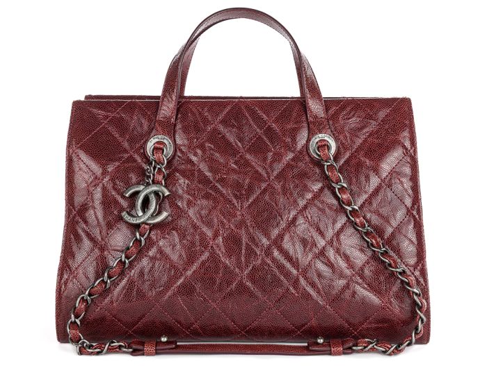 Chanel CC Crave Red Tote Quilted Glazed Caviar Bag