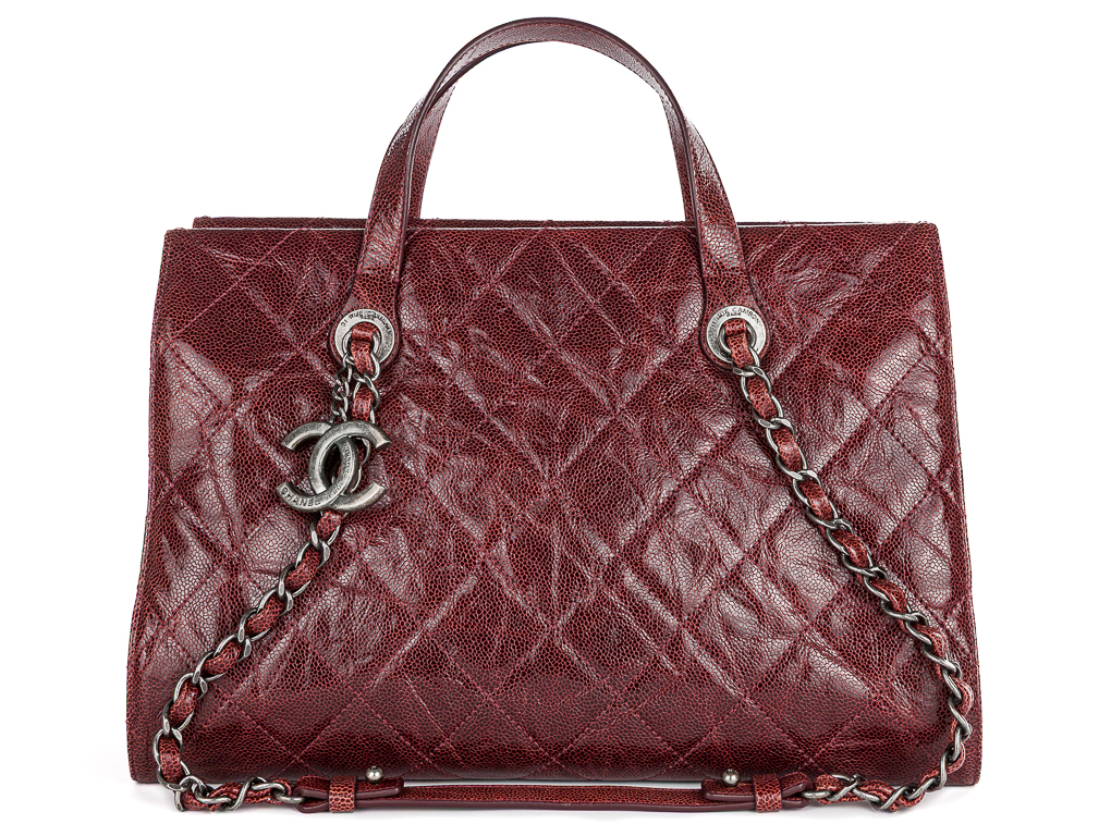 Chanel CC Crave Red Tote Quilted Glazed Caviar Bag