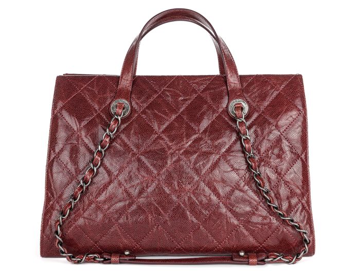 Chanel CC Crave Red Tote Quilted Glazed Caviar Bag - Image 5