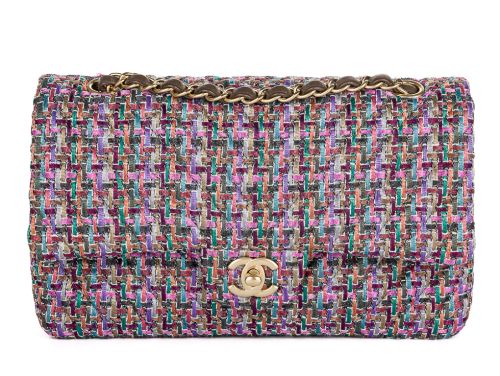 Chanel Multicolor Quilted Tweed Medium Double Flap Bag