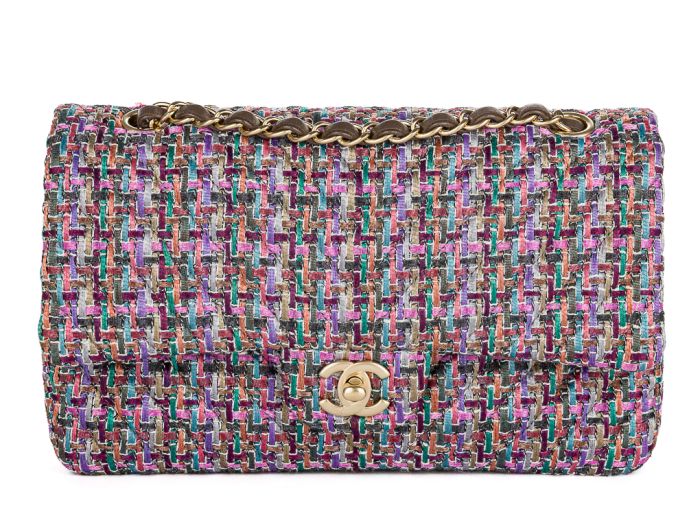 Chanel Multicolor Quilted Tweed Medium Double Flap Bag