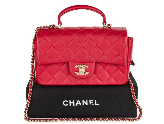 Chanel Red Lambskin Mini Classic Flap Bag - Image 6
