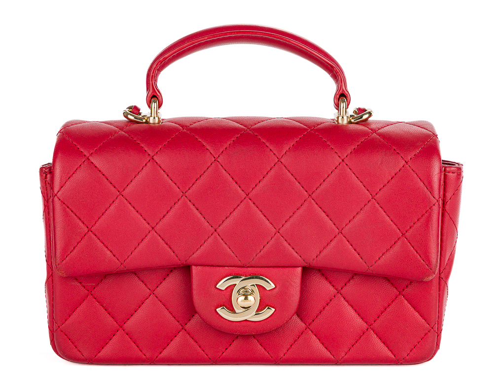Chanel Red Lambskin Mini Classic Flap Bag