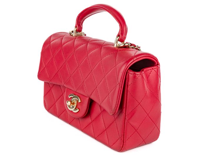 Chanel Red Lambskin Mini Classic Flap Bag - Image 2