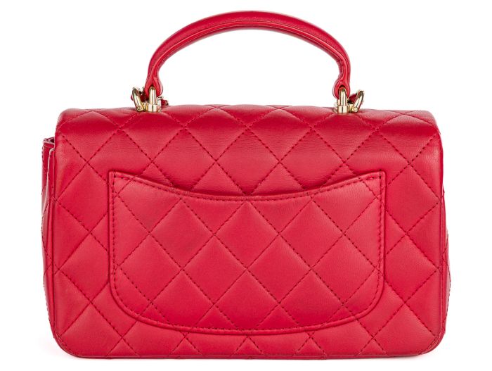 Chanel Red Lambskin Mini Classic Flap Bag - Image 5