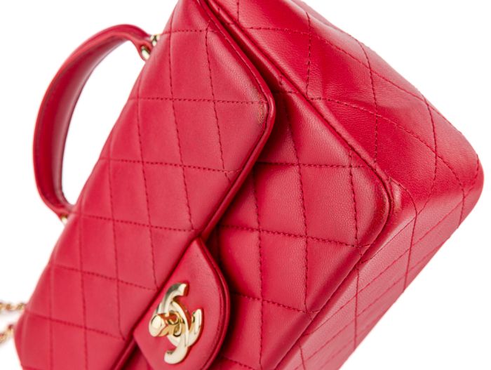 Chanel Red Lambskin Mini Classic Flap Bag - Image 4