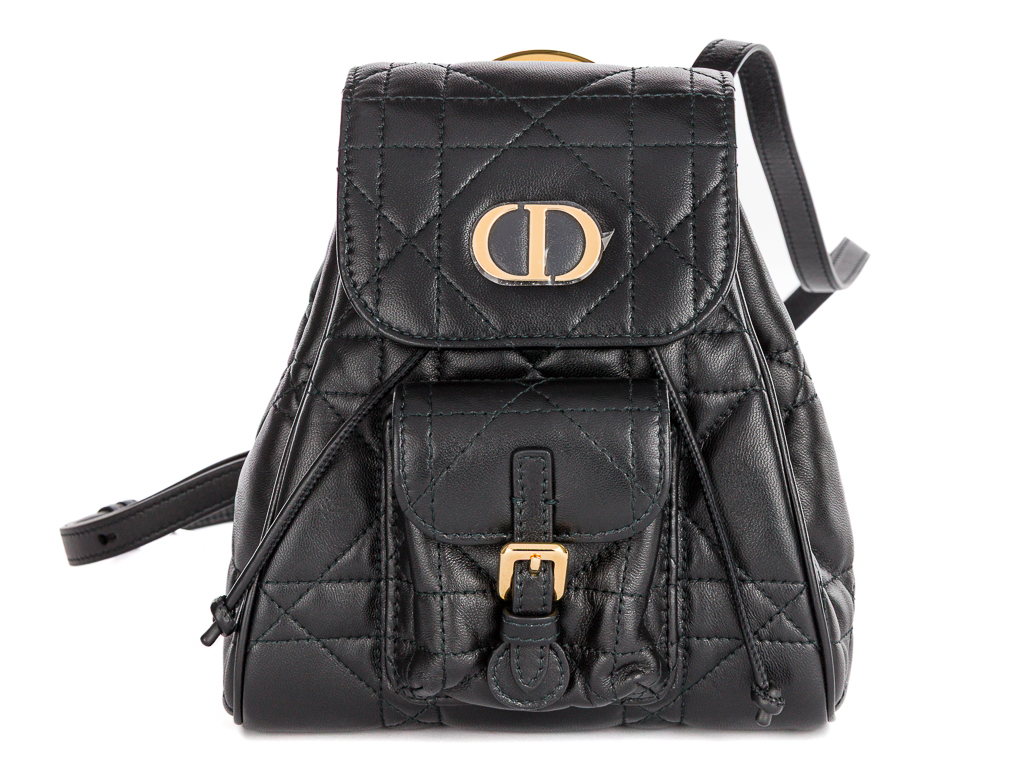 Christian Dior Black Lambskin Small Caro Backpack