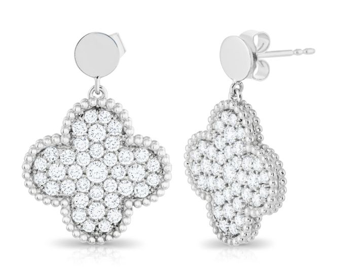 Diamond Clover Drop Earrings - Image 2