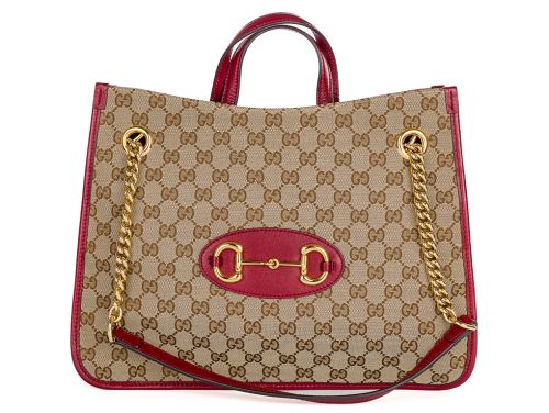 Gucci Brown Monogram Calskin Medium Horsebit 1955 Tote Bag