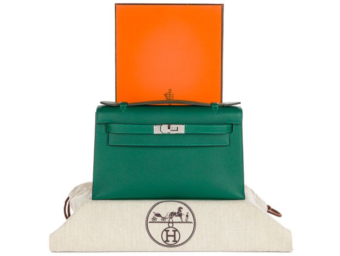 Hermès Kelly Pochette Green Swift Leather Bag - Image 6