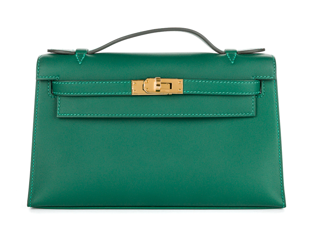 Hermès Kelly Pochette Green Swift Leather Bag