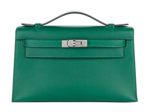 Hermès Kelly Pochette Green Swift Leather Bag
