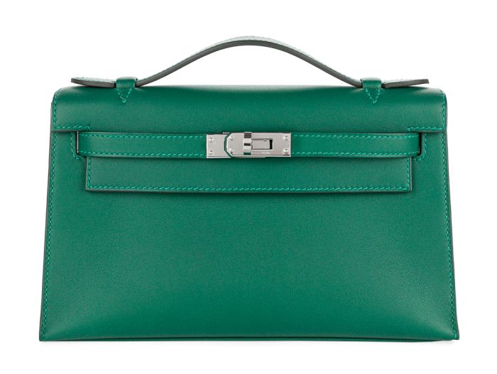 Hermès Kelly Pochette Green Swift Leather Bag