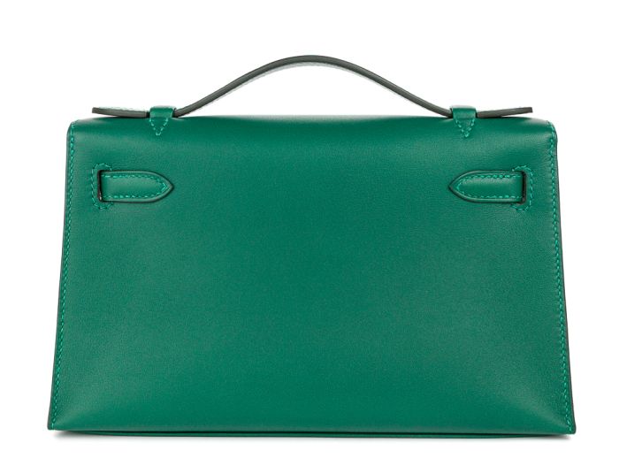 Hermès Kelly Pochette Green Swift Leather Bag - Image 3