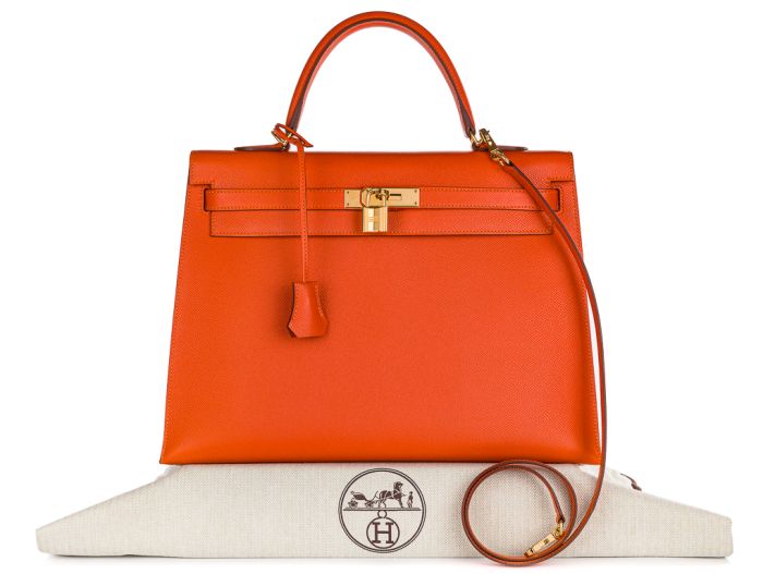 Hermes Orange Kelly 35 Epsom Leather Bag