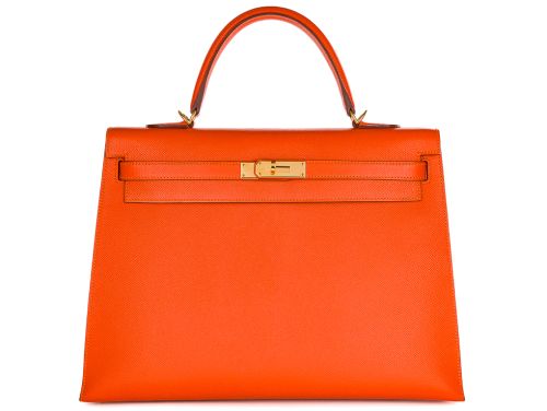 Hermes Orange Kelly 35 Epsom Leather Bag