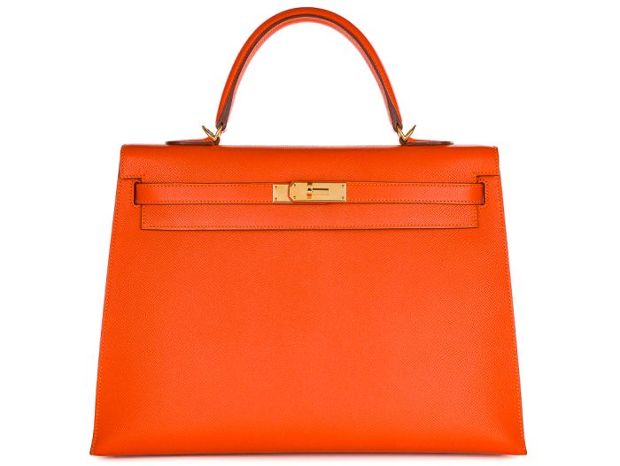 Hermes Orange Kelly 35 Epsom Leather Bag