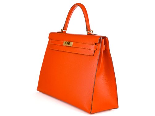 Hermes Orange Kelly 35 Epsom Leather Bag