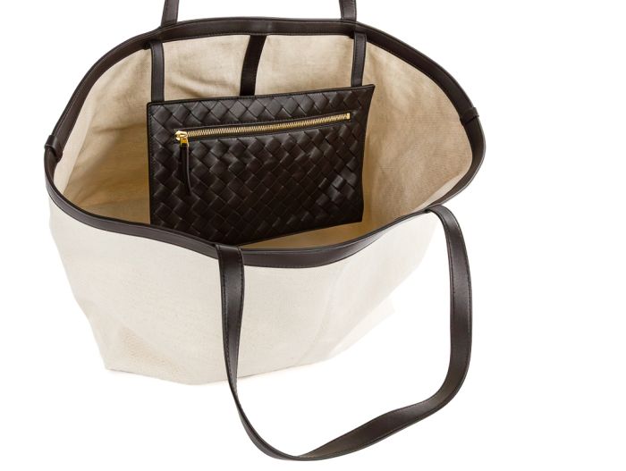Bottega Veneta Flip Flap Intrecciato-Leather and Canvas Tote Large Bag - Image 5