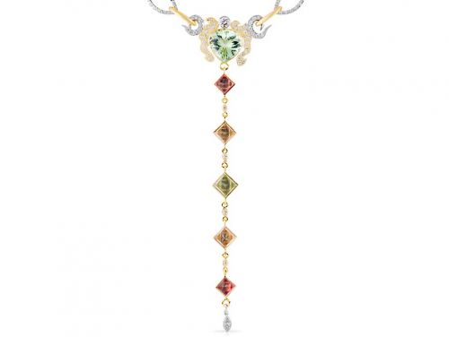 Bespoke Made Diamond, Aquamarine, Tourmaline, Citrine and Prasiolite Necklace