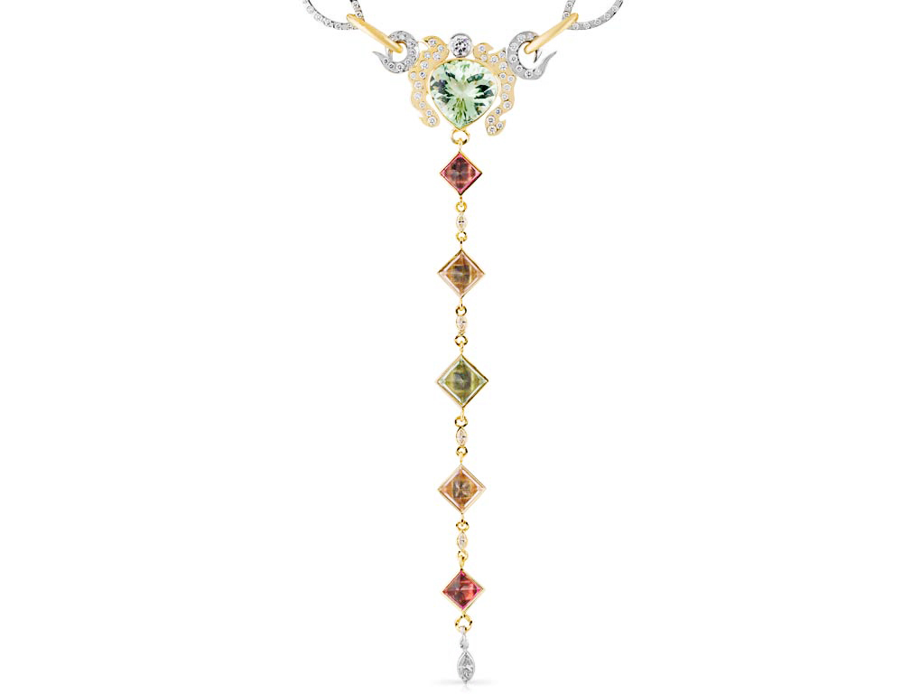 Bespoke Made Diamond, Aquamarine, Tourmaline, Citrine and Prasiolite Necklace