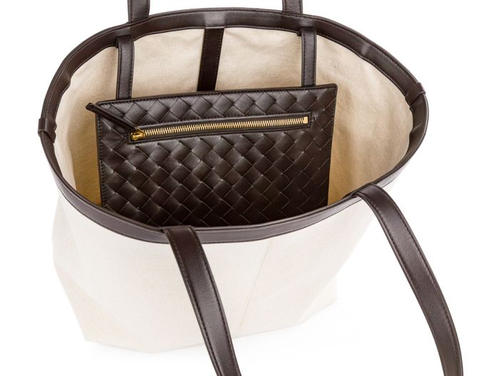 Bottega Veneta Flip Flap Intrecciato-Leather & Canvas Tote Bag - Image 4