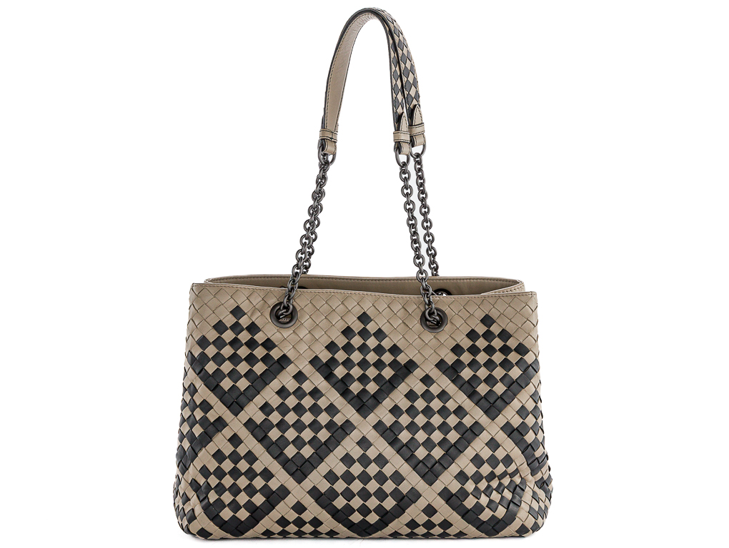 Bottega Veneta Nappa Intrecciato Medium Pavone Beige Black Tote