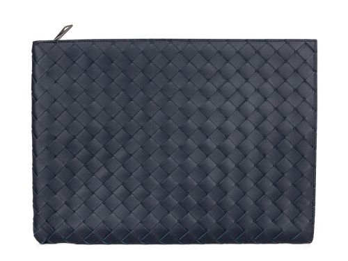 Bottega Venetta Navy Intrecciato Half Zipped Pouch