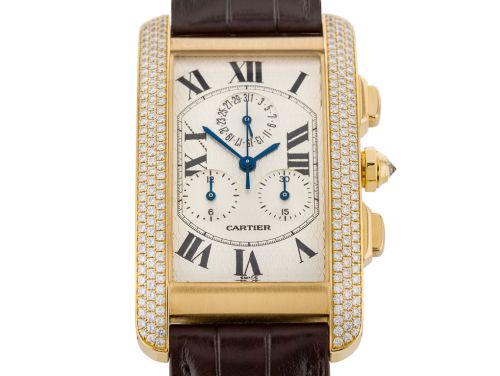 Cartier Diamond Tank Americaine Chronoreflex Watch With Alligator Strap