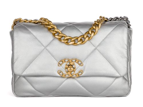 Chanel 19 Metallic Silver Single Flap Bag