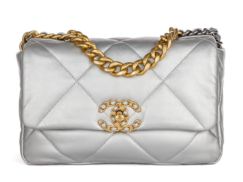 Chanel 19 Metallic Silver Single Flap Bag