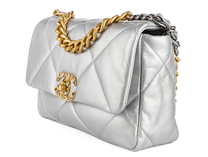 Chanel 19 Metallic Silver Single Flap Bag - Image 2