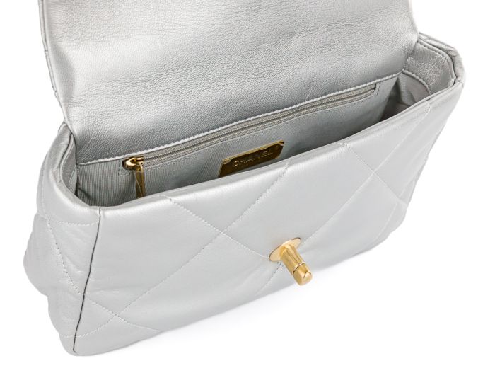 Chanel 19 Metallic Silver Single Flap Bag - Image 5