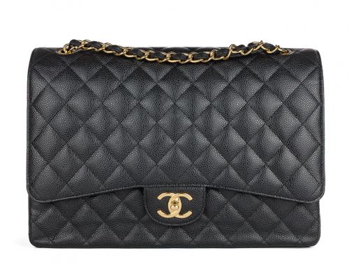 Chanel Black Caviar Leather Maxi Double Flap Bag (1)