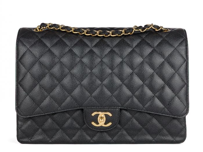 Chanel Black Caviar Leather Maxi Double Flap Bag (1)