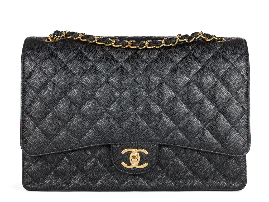 Chanel Black Caviar Leather Maxi Double Flap Bag (1)