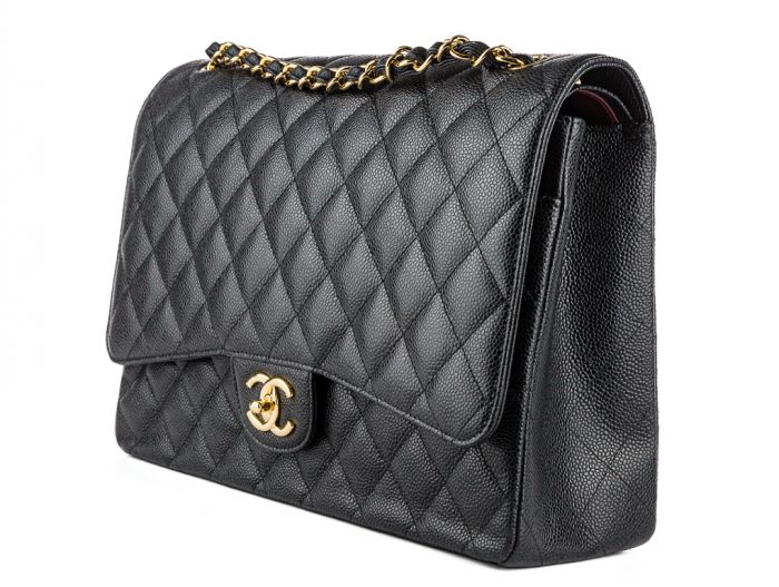 Chanel Black Caviar Leather Maxi Double Flap Bag - Image 2