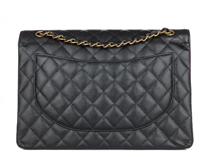Chanel Black Caviar Leather Maxi Double Flap Bag - Image 3