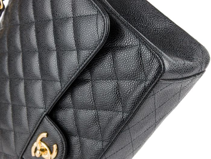 Chanel Black Caviar Leather Maxi Double Flap Bag - Image 4