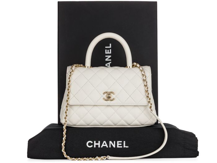 Chanel Caviar White Coco Top Handle Flap Bag - Image 6