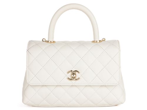 Chanel Caviar White Coco Top Handle Flap Bag