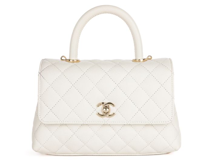Chanel Caviar White Coco Top Handle Flap Bag
