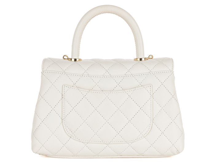 Chanel Caviar White Coco Top Handle Flap Bag - Image 4
