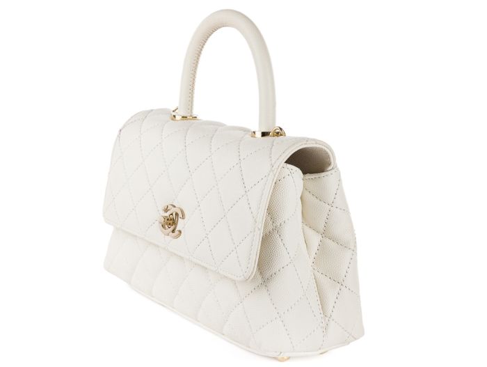 Chanel Caviar White Coco Top Handle Flap Bag - Image 2