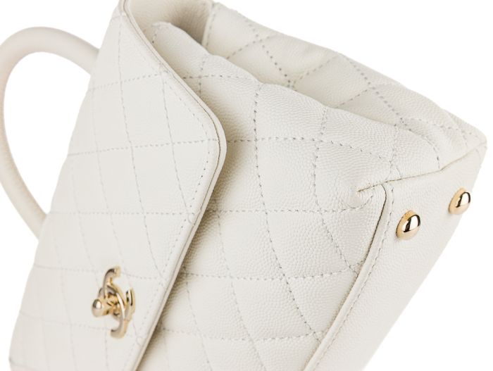 Chanel Caviar White Coco Top Handle Flap Bag - Image 3